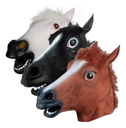Máscara Cabeça De Cavalo Realista Látex Marrom Branca Preta
