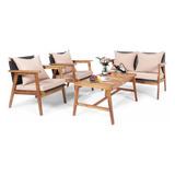 Juego De Muebles De Patio Exterior Ratán Madera Acacia 4pz