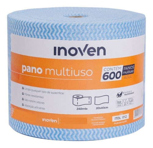 600 Panos Multiuso Perfex 20x40cm Inoven Rolo 240m Limpeza Cor Azul