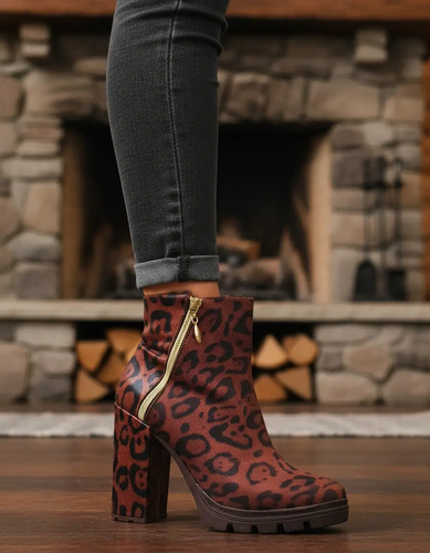 Botín Animal Print De Leopardo Con Tacón 10 Cm 0710