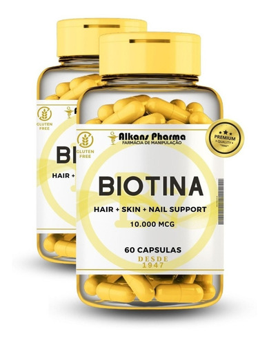 Biotina - Vitamina B7 10.000 Mcg 120 Caps Com Nota E Laudo