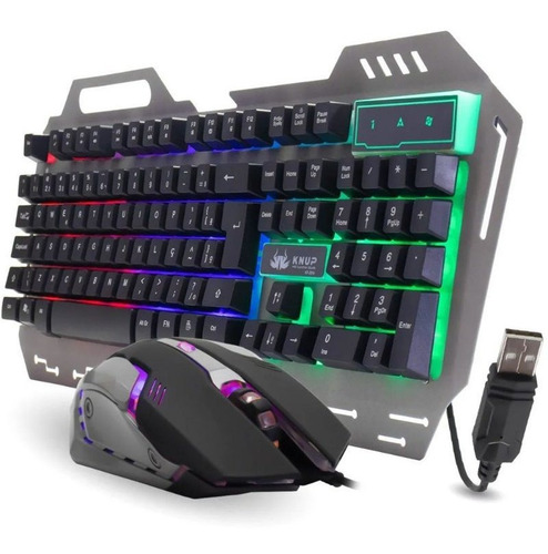 Kit Gamer Teclado Semi Mecânico + Mouse Led Usb Knup