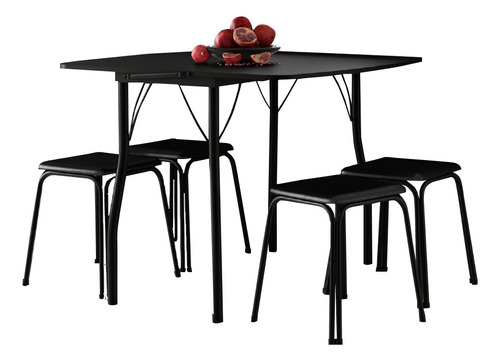 Conjunto Mesa Extensível Com 4 Banquetas Preto Carraro Desenho Do Tecido Das Cadeiras Liso