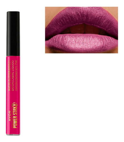 Avon Batom Matte Glitter Effect Power Stay Magenta Reluzente Acabamento Mate