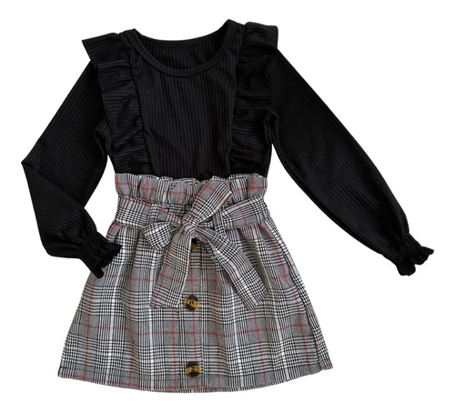 Conjunto Infantil De Frio Menina Modinha Saia Xadrez E Blusa