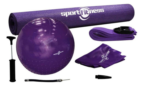 Kit Pilates Yoga Sportfitness Balon 65cm Colchoneta Terapias Color Morado