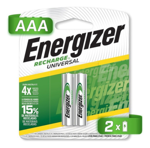 Pilas Baterías Energizer Recargables 2 Piezas Aaa 700 Mah