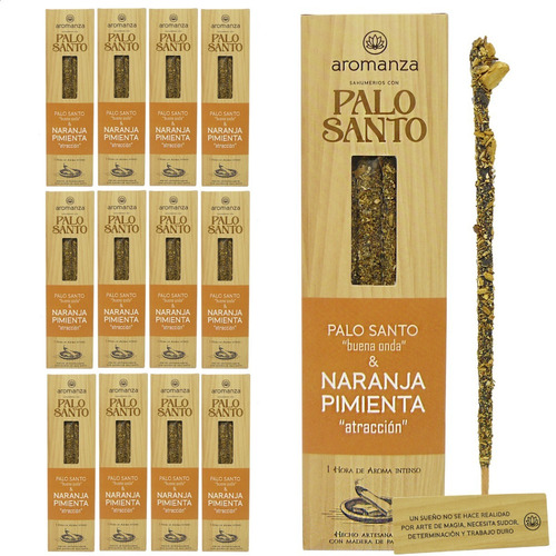 Sahumerio Aromanza Palo Santo Buena Onda Incienso Pack X12 Fragancia Naranja Pimienta - Atracción