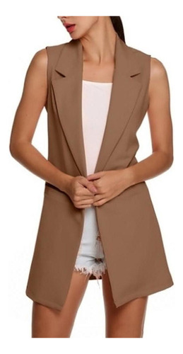 Chaleco Tipo Blazer Para Mujer Sin Mangas Con Solapa Larg