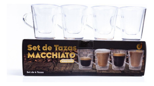 Taza Café Machiatto Poliestireno Cristal 75m Doble Capa X 4u Color Transparente Transparente