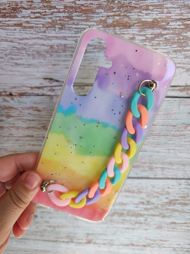 Funda Con Cadena Multicolor Brillo Para Motorola E22 G22 E32