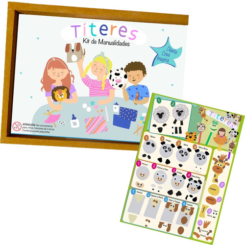 Armado Títeres Manualidades Caja Madera Arte Infantil Niños