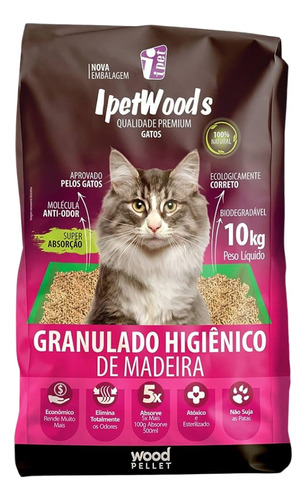 Granulado Higiênico De Madeira Premium 10kg Gatos