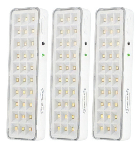 3 Luminária Luz De Emergência 30 Leds Segurimax Super Slim Cor Led 220v