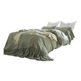 Solid Green Washed Cotton Duvet Cover Queen Vintage Fa...