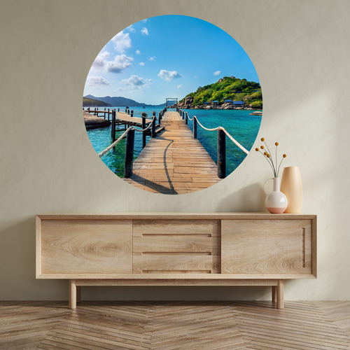 Vinilo Pared Circular Diseño Paisaje Camino Playa 50x50