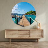 Vinilo Pared Circular Diseño Paisaje Camino Playa 50x50