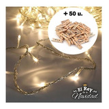 Lamparitas Navideñas Luz Led Calida 9mt + 50 Broches Deco