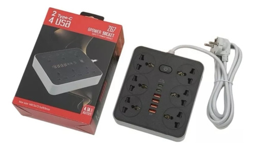 Zapatilla Inteligente 6 Tomas 4 Usb 2 Tipo C 2500w 3m 220v.