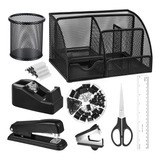 Organizador De Escritorio Negro Y Accesorios, Kit De Suminis