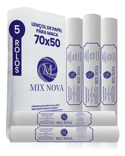 Lençol Descartavel Papel Hospitalar Maca 70x50 5 Rolos