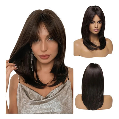 Peluca De Pelo Liso Castaño Natural Para Cosplay Bob | Meses sin interés