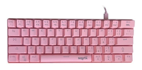 Teclado Gamer Nisuta Nskbgz61 Qwerty Outemu Red Español España Color Rosa Con Luz Rgb