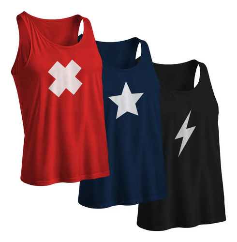 Paq 3 Camisetas Tank S/manga Entrenar Gym Casual Figuras