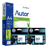 Cartuchos Hp 664 Negro + Hp 664 Color Originales Y Resma A4