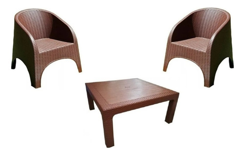 Pack 2 Sillones Jardín + Mesa Ratona 90x90 Simil Ratan Alejo Estructura Chocolate