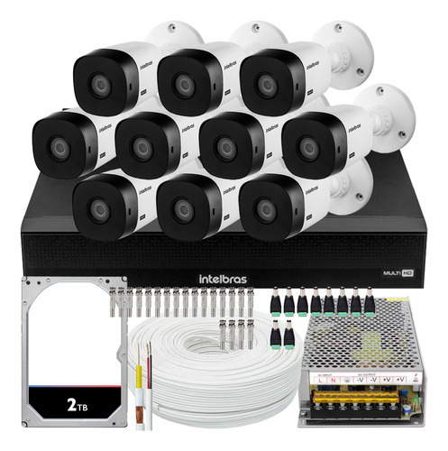 Kit 10 Câmeras Intelbras Vhl 1220 Full 20m Dvr 16 Canais 2tb