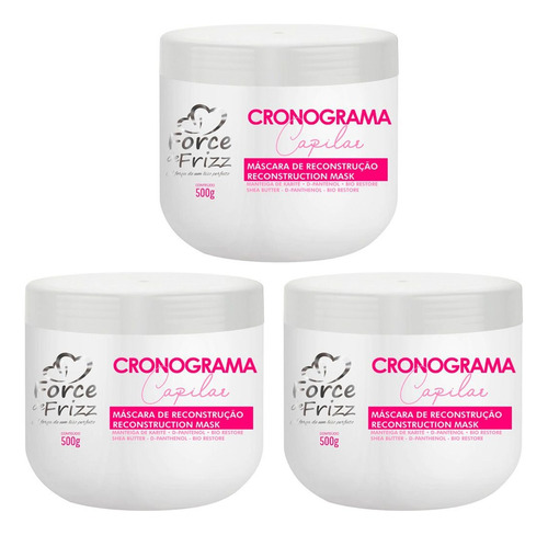 3 Mascaras Cronograma Capilar Reconstrução Force Frizz 500gr