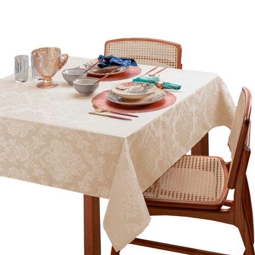 Toalha De Mesa Jacquard Quadrada Casa Laura Enxovais Glamour Premium 4 Lugares Palha