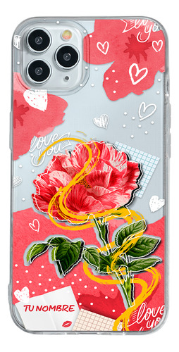 Funda Para iPhone Para Mujer Corazones Flor Con Tu Nombre