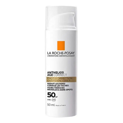 La Roche-Posay Anthelios Age Correct Protector Solar Facial Antiedad Con Ácido Hialurónico Y Phe-Resorcinol, Reduce Arrugas Corrige Manchas, Textura No Grasa, Tono Invisible, 50 ml | Envío gratis