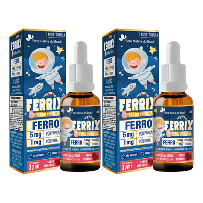Kit 2x Ferrix Ferro Infantil 30ml Flora Nativa Sabor:morango | Parcelamento sem juros