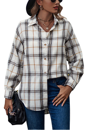 Camisa A Cuadros Irregular Suelta Tipo Boyfriend Para Mujer