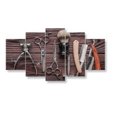 Quadro Decorativo Mosaico 5 Peças Barbeiro Corte Barba 3mm