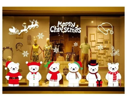 Vinil Navideño Reutilizable Para Vidrios Y Ventanas Ositos