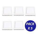 Pack X 5 Foco Panel Plafon Led Sobrepuesto Cuadrado 6w