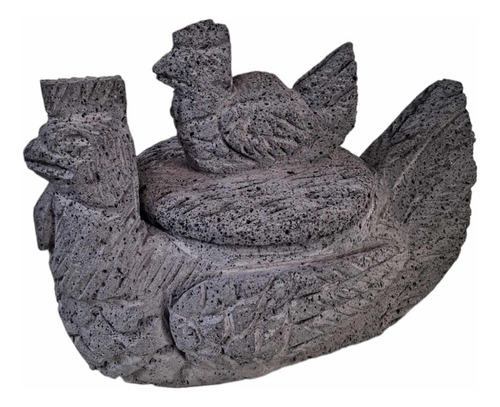 Molcajete Piedra Volcánica En Figura Gallina Artesanal 40 Cm