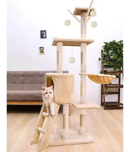 Torre Árbol Con Postes Rascadores Para Gato Color Blanco