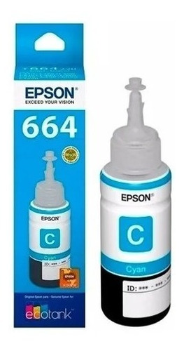 Botella De Tinta Epson T664 Original T664220 Cian