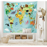 Mapa Animal Del Mundo Para Decoración De Pared, 80  X 60