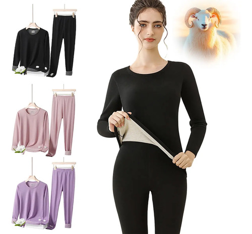 Pijamas Mujer Invierno Mantener Caliente Traje Lana 2pcs