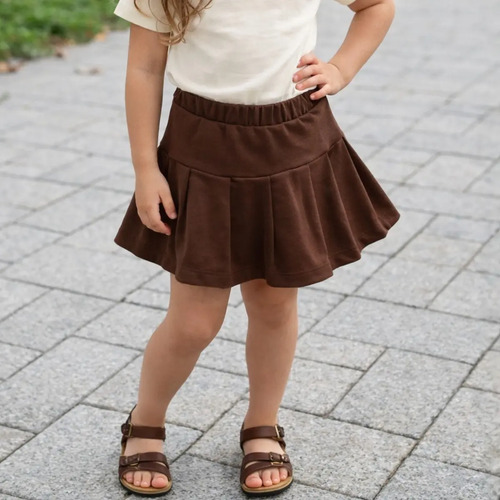 Saia Short Infantil Juvenil De Prega Algodão Marrom
