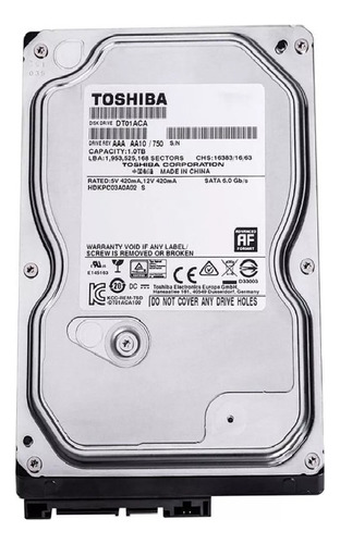 Hdd Toshiba De 1 Tb, 7200 Rpm, 3.5 Dt01aa100, Color Plateado