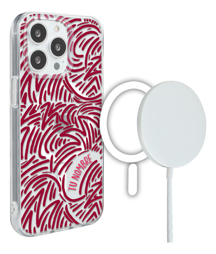 Funda Para iPhone Magsafe Mujer Rayas Vino Con Tu Nombre