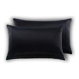 Funda De Almohada Satinada Meila, Set De 2, Negro.