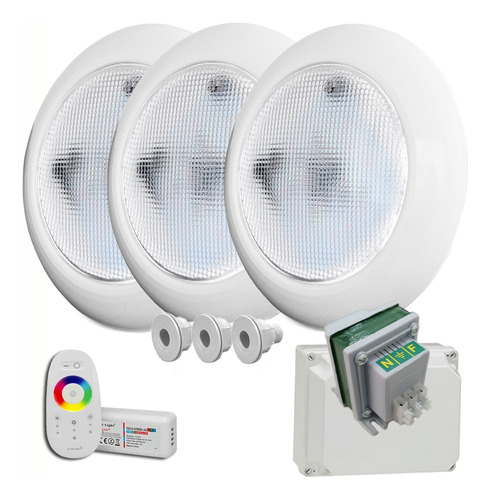 Kit 3 Luces Vulcano Pileta Fibra 14,4w Rgb Listo P/ Instalar